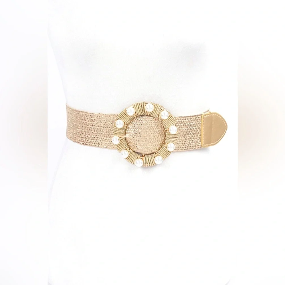 Plus Size Gold or Silver Metallic Straw Statement Belt